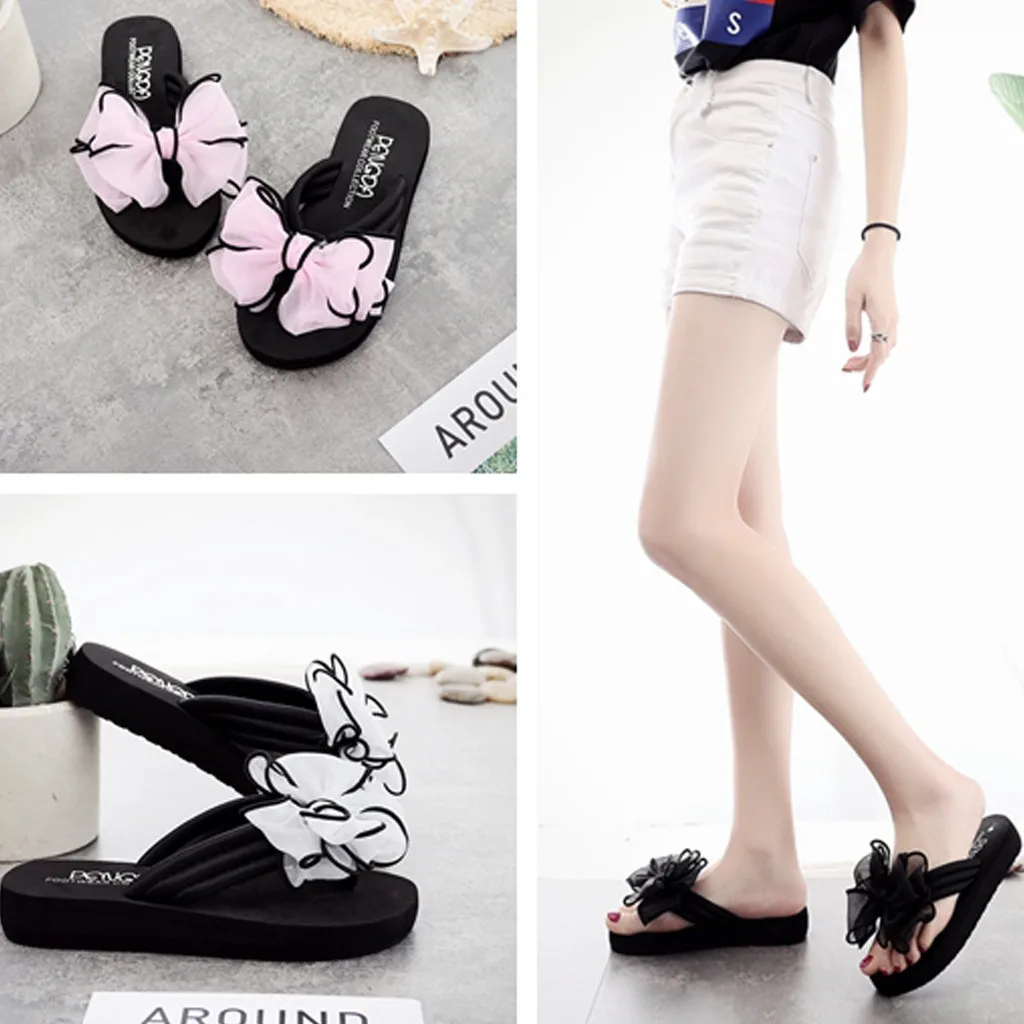 

Summer Woman Bow Slippers Female Beach Flip Flops Non-slip Close Toe Shoes Ladies Fashion Home Bathroom Slippers Zapatos Mujer