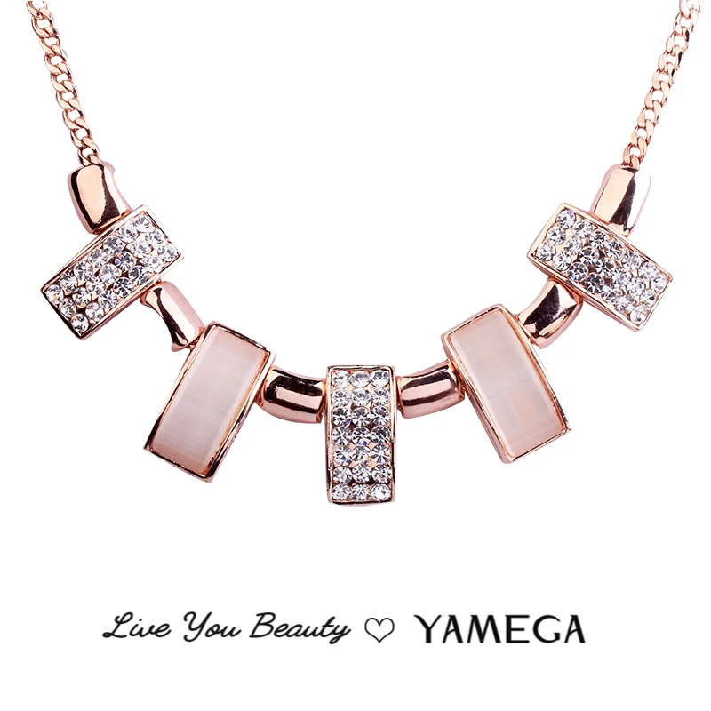 

YAMEGA Fashion Rhinestone Necklaces Bling Bling Rose Gold Chain Jewelry Party Dress Accessories Collar Necklace for Women Girls