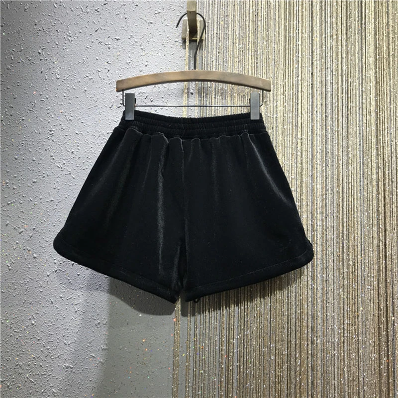 Женские бархатные шорты с эластичным поясом свободные широкие золотым бархатным