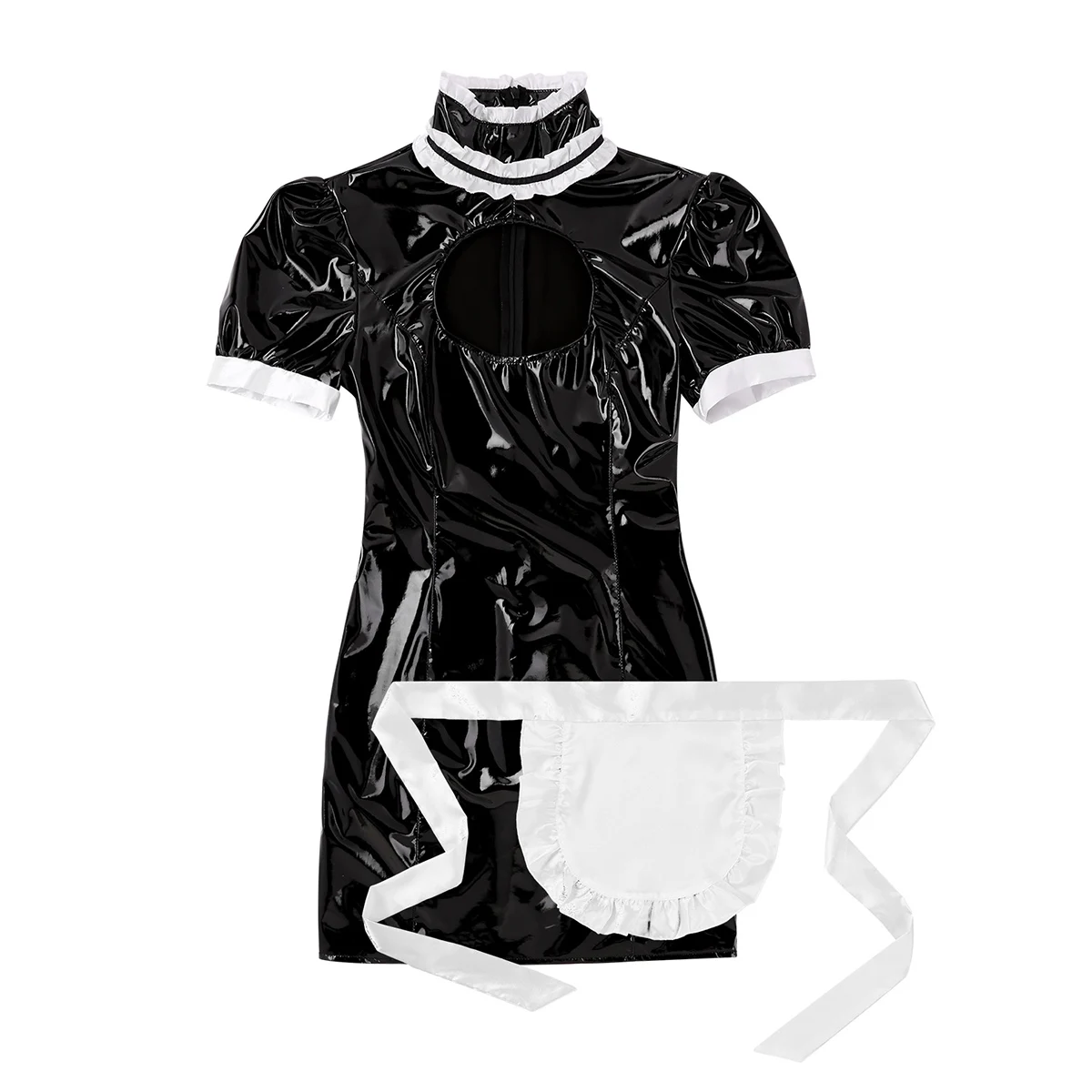 Женское кожаное латексное горничная Сисси платье Wetlook костюм для косплея Клубная