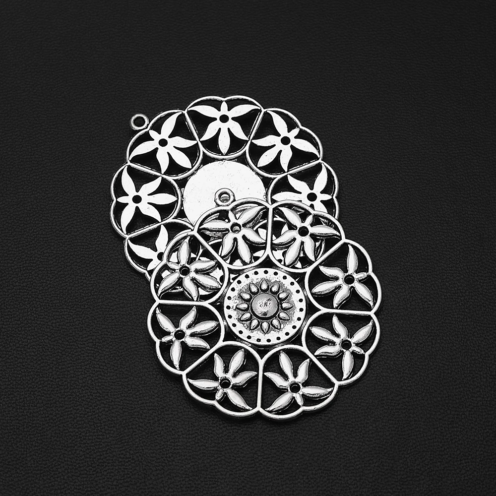 2 шт./лот 43x47 мм Античные посеребренные Цветы Круглые Подвески полые филигранные