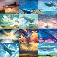 full square round diamond painting abstract big whale cloud sky sea landscape cross stitch embroidery mosaic with rhinestones