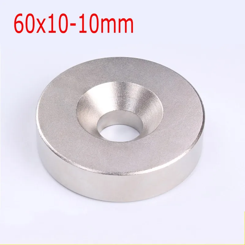 

1/2/5Pcs 60x10 Hole 10mm N35 NdFeB Countersunk Round Magnet 60*10 mm Super Powerful Strong Permanent Magnetic imane Disc