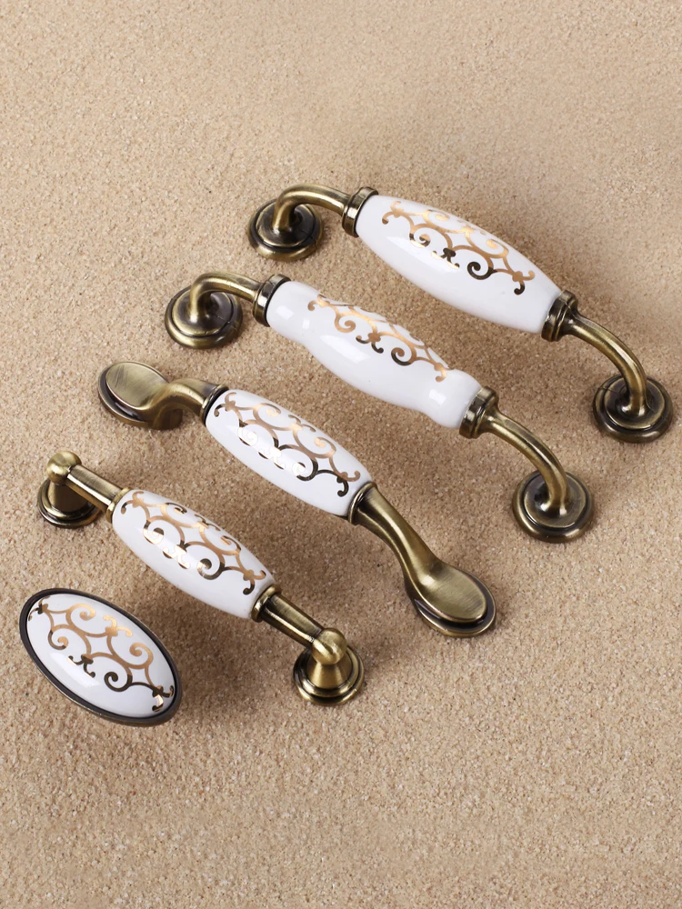 Ручки двери в европейском стиле зеленая бронзовая золотистая керамическая ручка