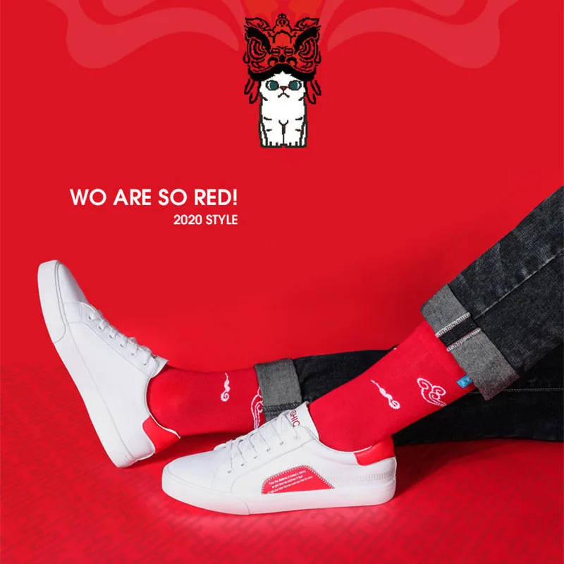 DOIAESKV оригинальные забавные носки мужские красные унисекс китайские на удачу