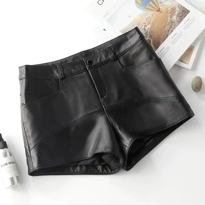 Top brand Wide-leg Sheepskin Mid-rise Shorts  high quality