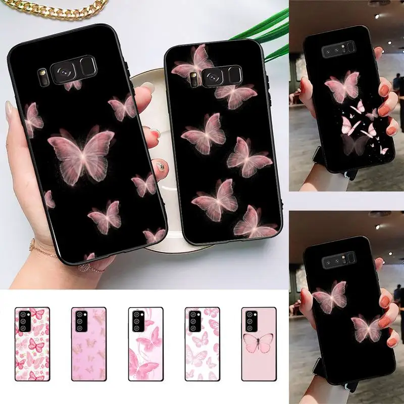 

Beauty pink Butterfly Phone Case For Samsung Galaxy Note 8 9 10 Pro Note20 ultra 10lite M30S Back Coque
