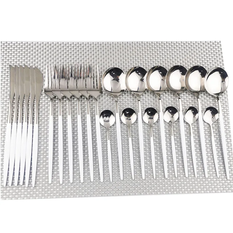 16pcs Double Color White Gold Dinnerware Sets 304 Stainless Steel Cutlery Set Handle Silver Knife Fork Spoon Tableware Party | Дом и сад