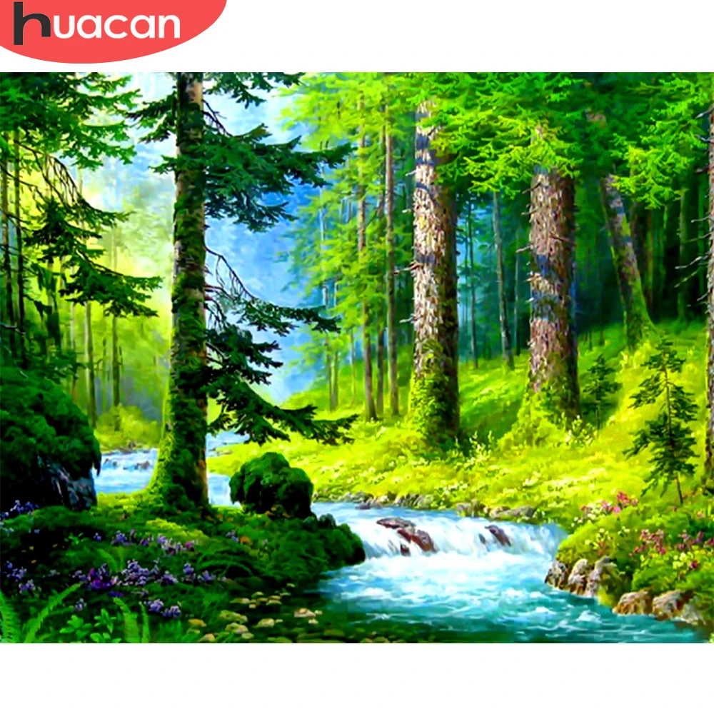 

HUACAN Oil Painting Forest Scenery Drawing On Canvas HandPainted Art Gift DIY Coloring By Number River Kits Home Decoration