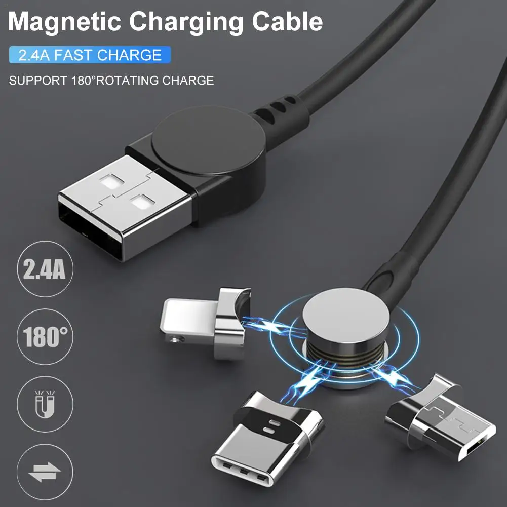 1 м Магнитный зарядный кабель Micro USB и Type C 3 в 180 градусов прямоугольный для