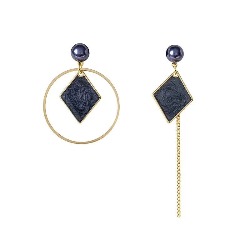 

TIMEONLY Retro Asymmetric Gray Rhombic Drop Earring Circle Linked Chain Metal Earrings for Women Anniversary Gifts Jewellery