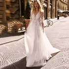 Богемное свадебное платье 2021Boho свадебное платье 2020 Кружевная аппликация трапециевидной формы с длинным рукавом Женские свадебные наряды богемный пляж