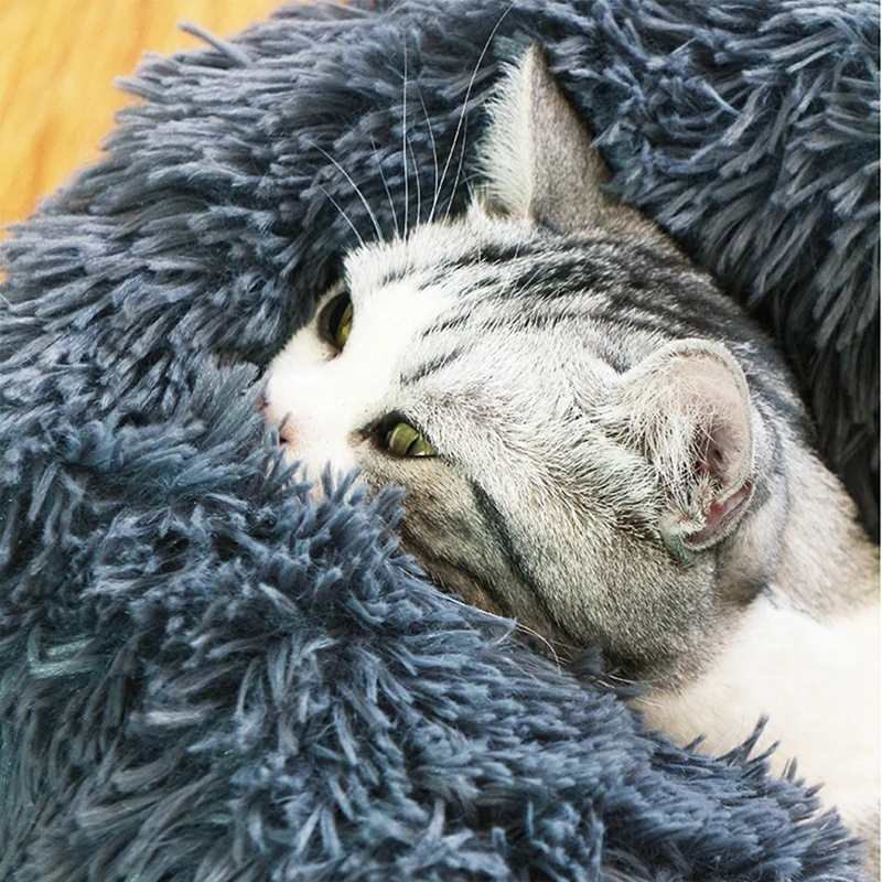 

Pet Dog Cat Calming Soft Cushion Bed Round Nest Sleeping Bed Plush Self Sleeping Multicolor New Arrived