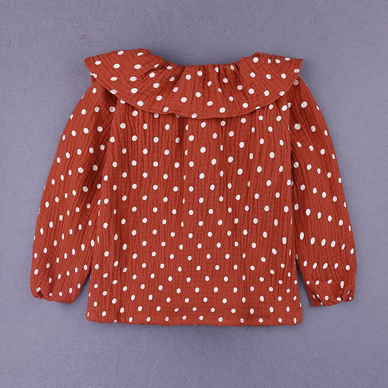 

2019 Long Sleeve Girls Blouse Doll collar Dot Cotton Line Kids Shirt Spring Autumn Children Casual Top
