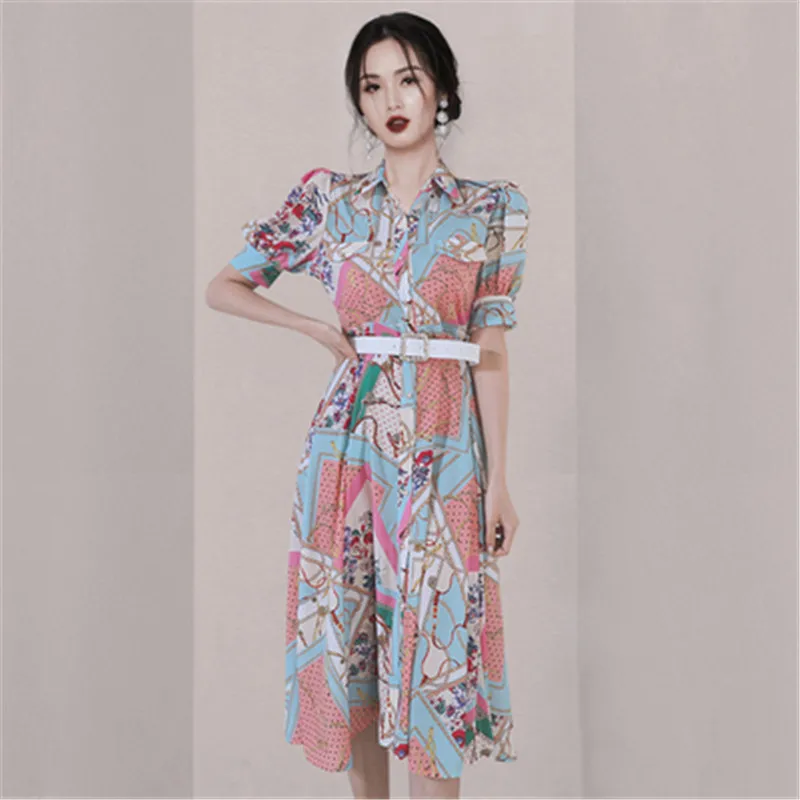 Женское приталенное платье рубашка однобортное в Корейском стиле с винтажным