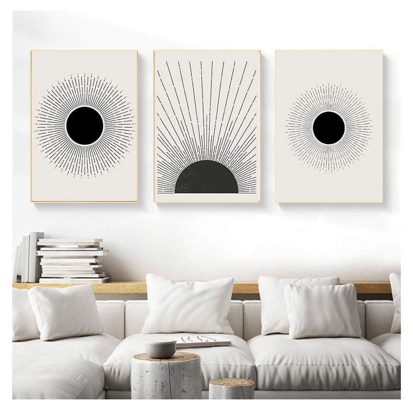 

Настенная картина с изображением блоков, Постер нейтральных цветов на холсте, домашний декор для гостиной, иллюстрация солнца, средневеков...