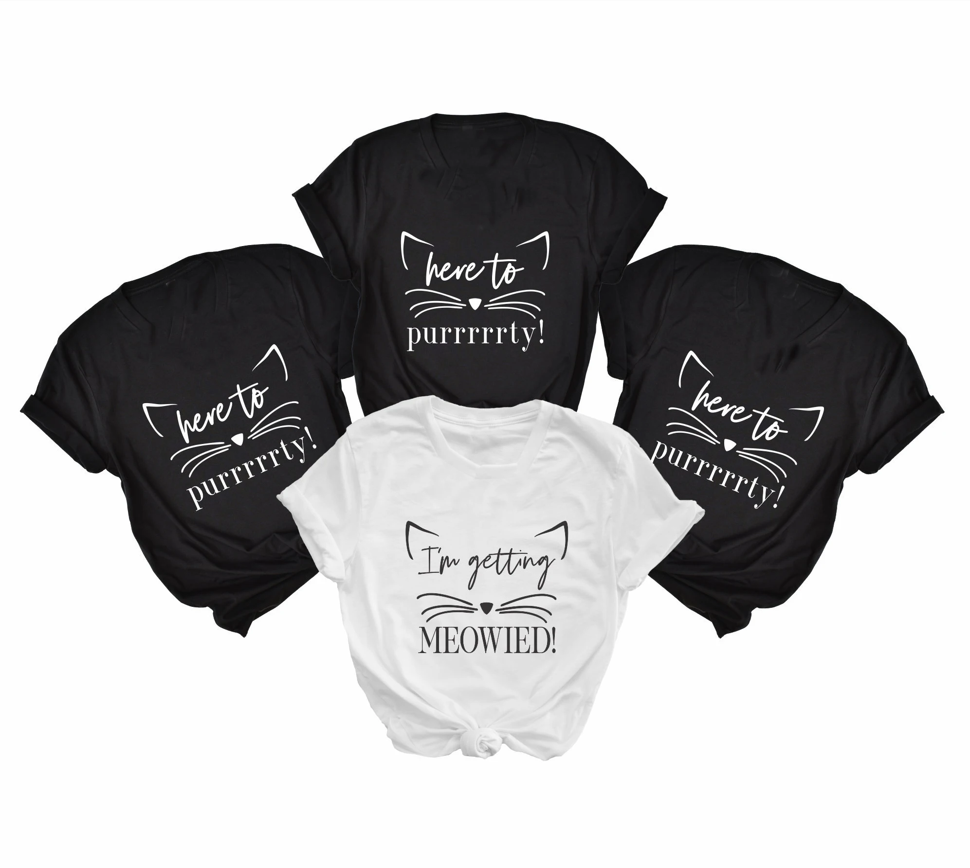 

Here to purrty T shirts bachelorette party i'm getting meowied cute graphic bride fashion wedding slogan cute tumblr cotton tops