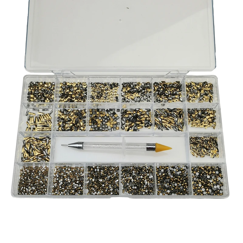 

700pcs Nail Rhinestones With 7200pcs Flat Round Rhinestones Set Crystal Nail Art Rhinestone Decorations Design