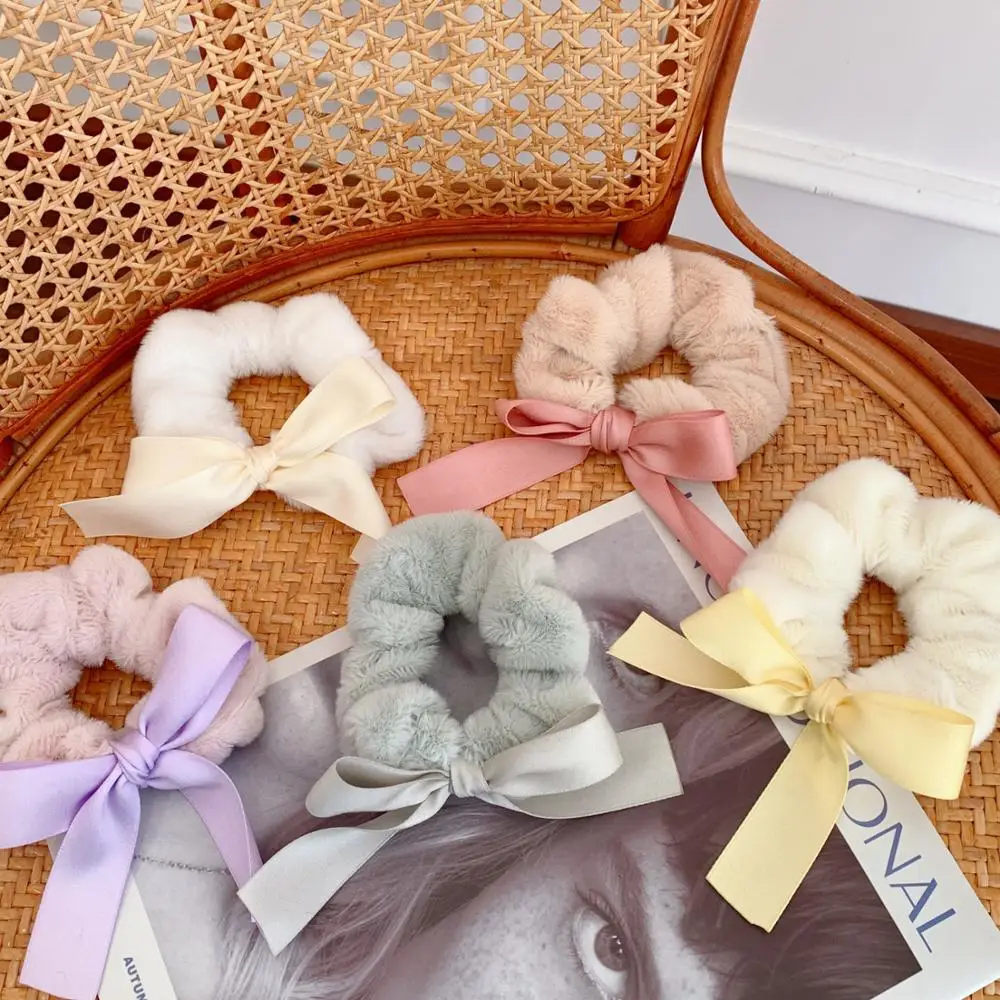 

Korean Temperament Bow Scrunchies Hair Accessories Rubber Band Plush Hair Ring INS Girl Ponytail Holder Head Rope