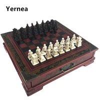 new wood chess chinese retro terracotta warriors chess wood do old carving resin chessman christmas birthday premium gift yernea