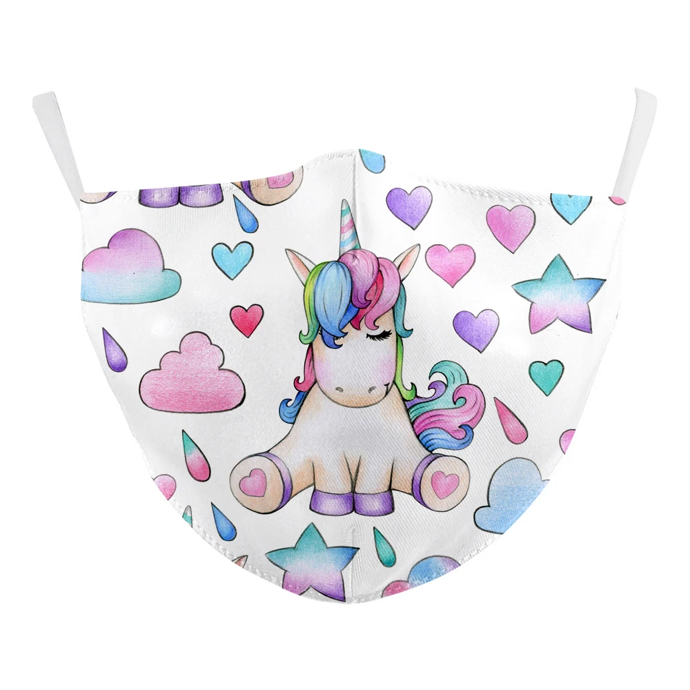 

Cute Pony Print Child Masks Unicorn Mask PM2.5 Filter Protective Mouth Mask Reusable Washable Cotton Fabric Face Masks Cover