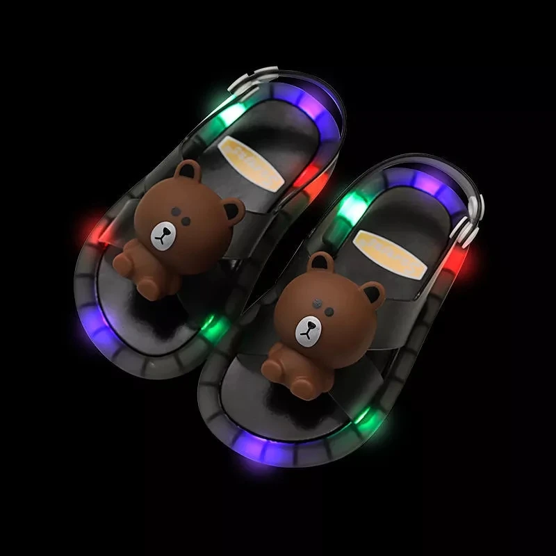 

2021 NEW Children LED Garden Shoes Kids Slippers Baby Bathroom Sandals Shoes for Girl Light Luminescence Black Cartoon Slipper
