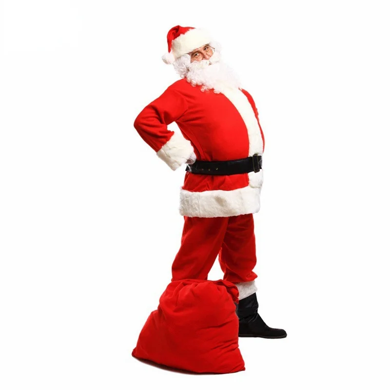 Santa Claus Costume Suit Plush Father Fancy Clothes Xmas Cosplay Props Men Coat Pants Beard Belt Hat Christmas Set | Тематическая