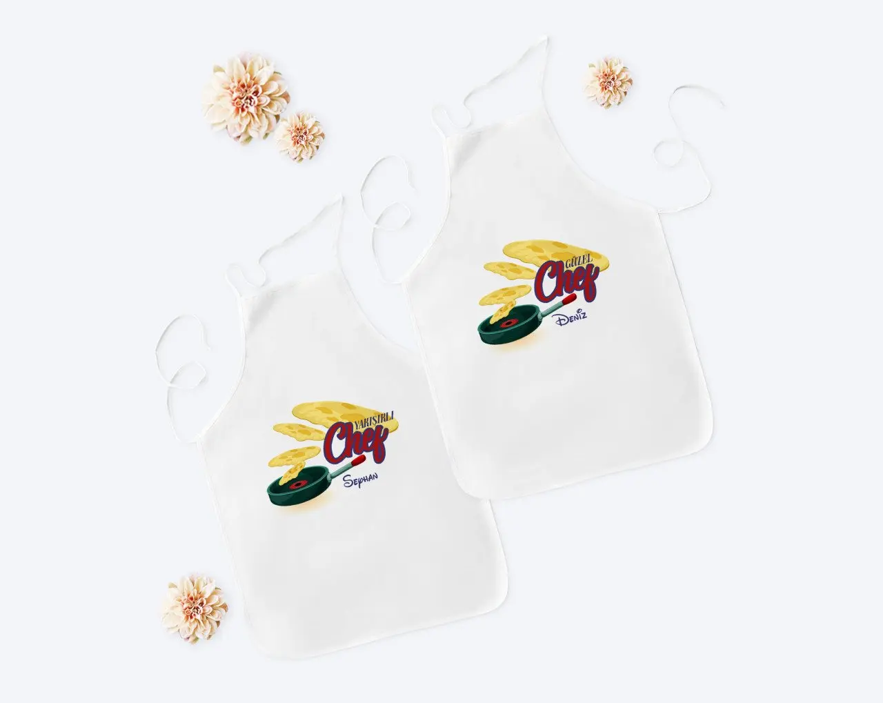 

Personalized Dual Handsome and Beautiful Chef White Kitchen Apron Seti-2 Custom Design Souvenir Beautiful Memories Friends Co Dear
