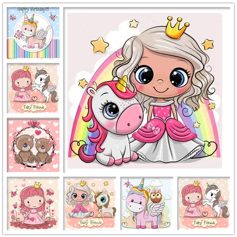 Алмазная вышивка Daimond 5D квадратная/круглая мультяшный единорог медведь стразы