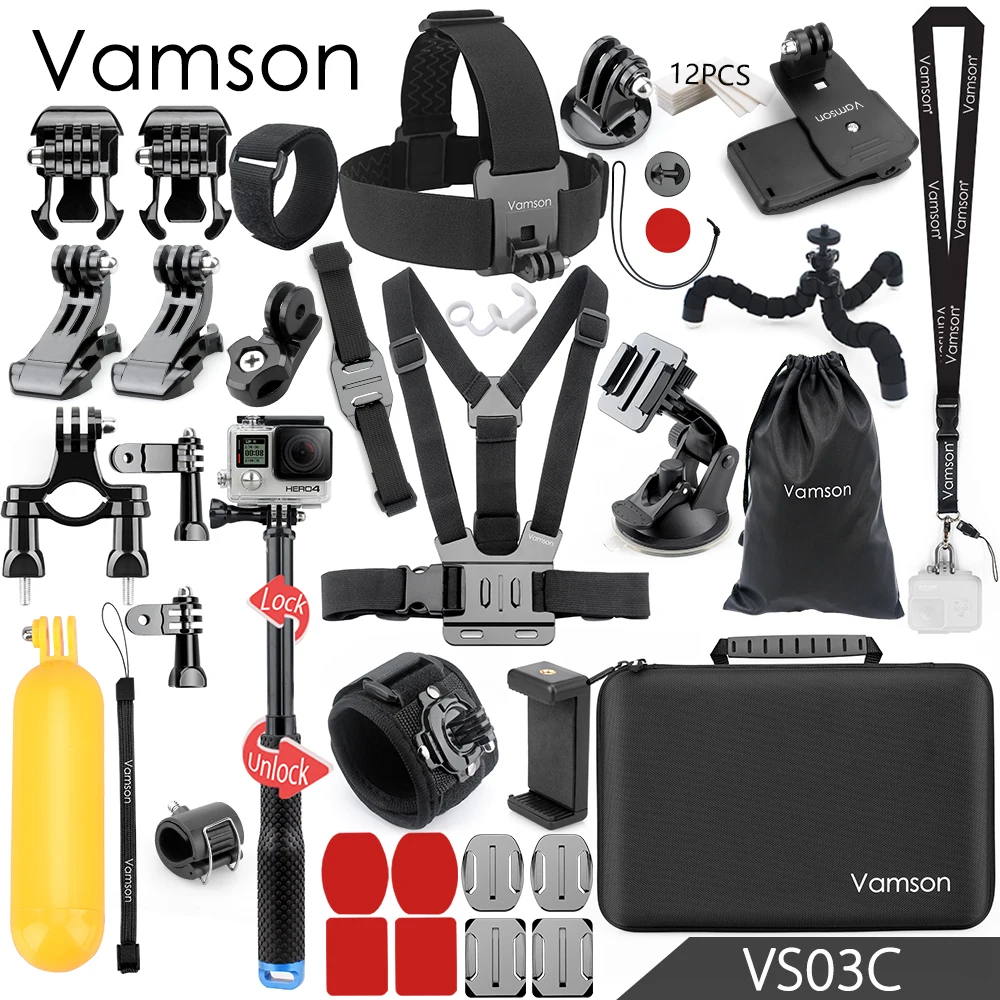 Vamson для Gopro hero 6 5 набор аксессуаров большая коллекция коробка монопод для Gopro hero 5 4 для SJCAM для yi 4 k Спортивная камера VS03 - Цвет: VS03C