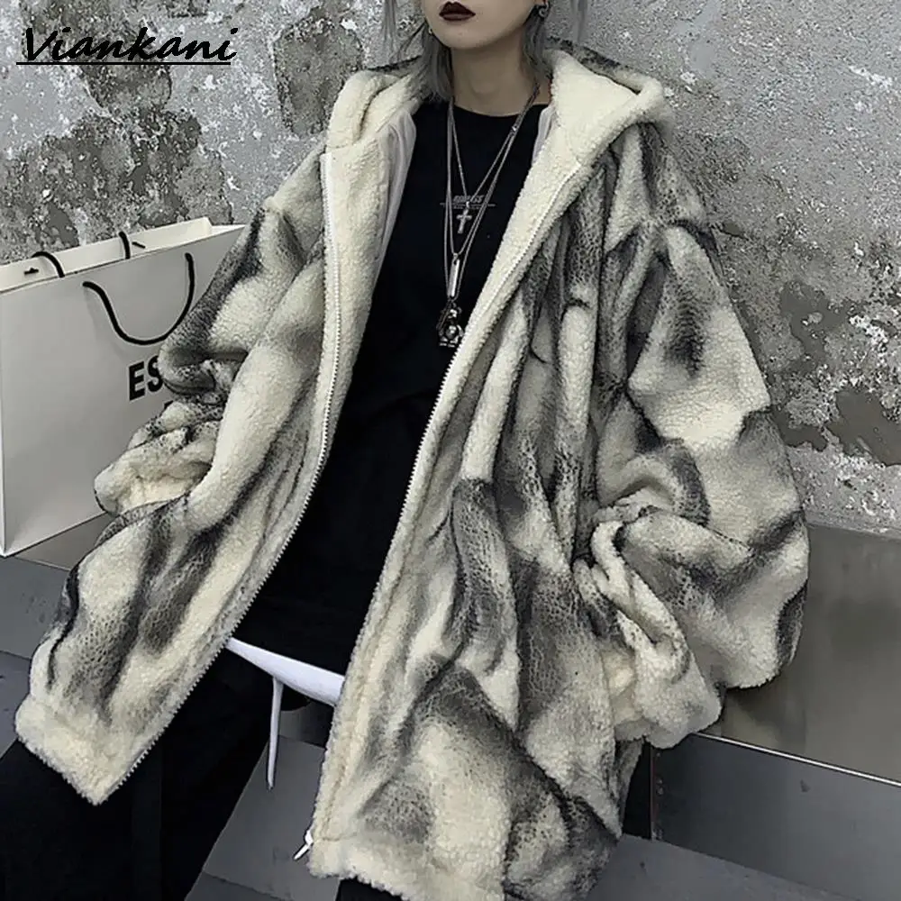 Новинка Зимние флисовые куртки на завязках женское готическое теплое плюшевое