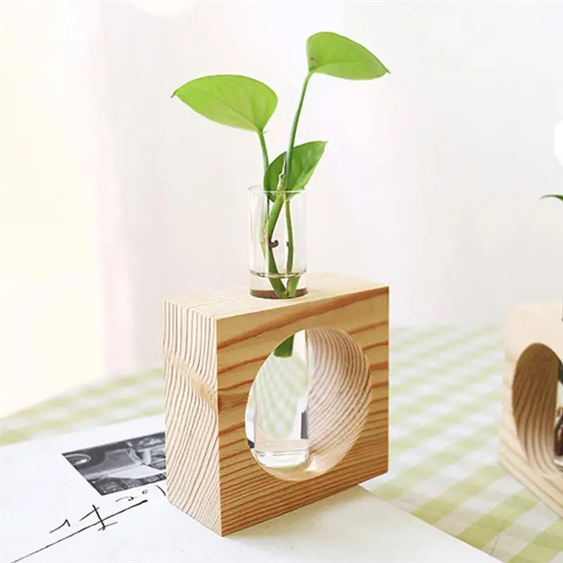 

2 Sets Terrarium Hydroponic Plant Vases Vintage Flower Pot Transparent Vase Wooden Frame Glass Tabletop Plants Home Bonsai Decor