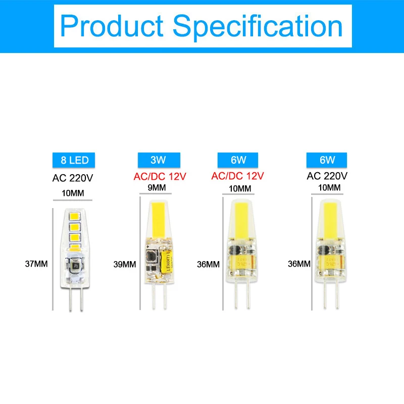 10 шт./лот G4 LED COB лампа 3 Вт 6 Высокая яркость лампада 220 В SMD2835 Bombillas замена