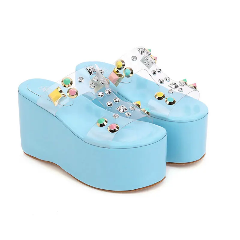 

Sandals Slipper Wedges Summer Women's Slippers Rivet Decoration Flip Flops 9cm High Heels Women Sandals Sandals