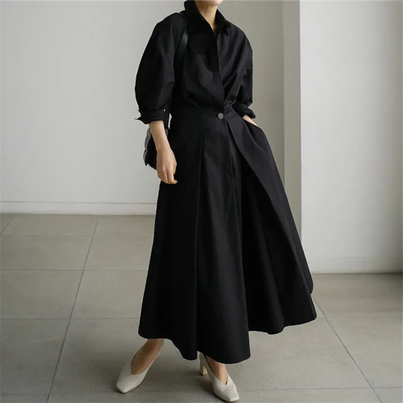 

Stylish Casual Shirt Dress Women's Autumn Sundress 2021 Solid Long Sleeve Maxi Vestidos Female High Waist Robe Oversized