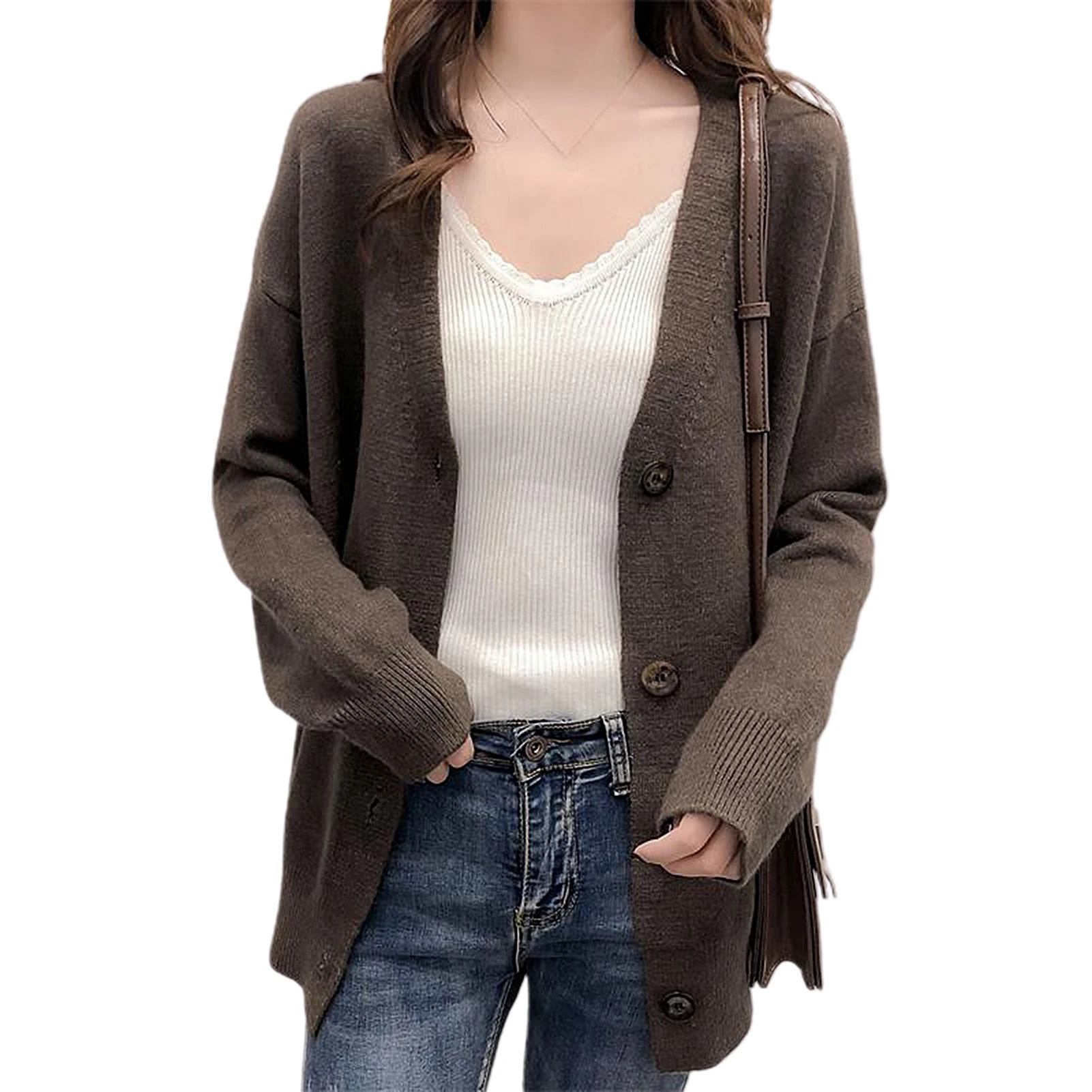 

Women Autumn Long Sleeve V Neck Single-breasted Knitwear Cardigan Warm Coat