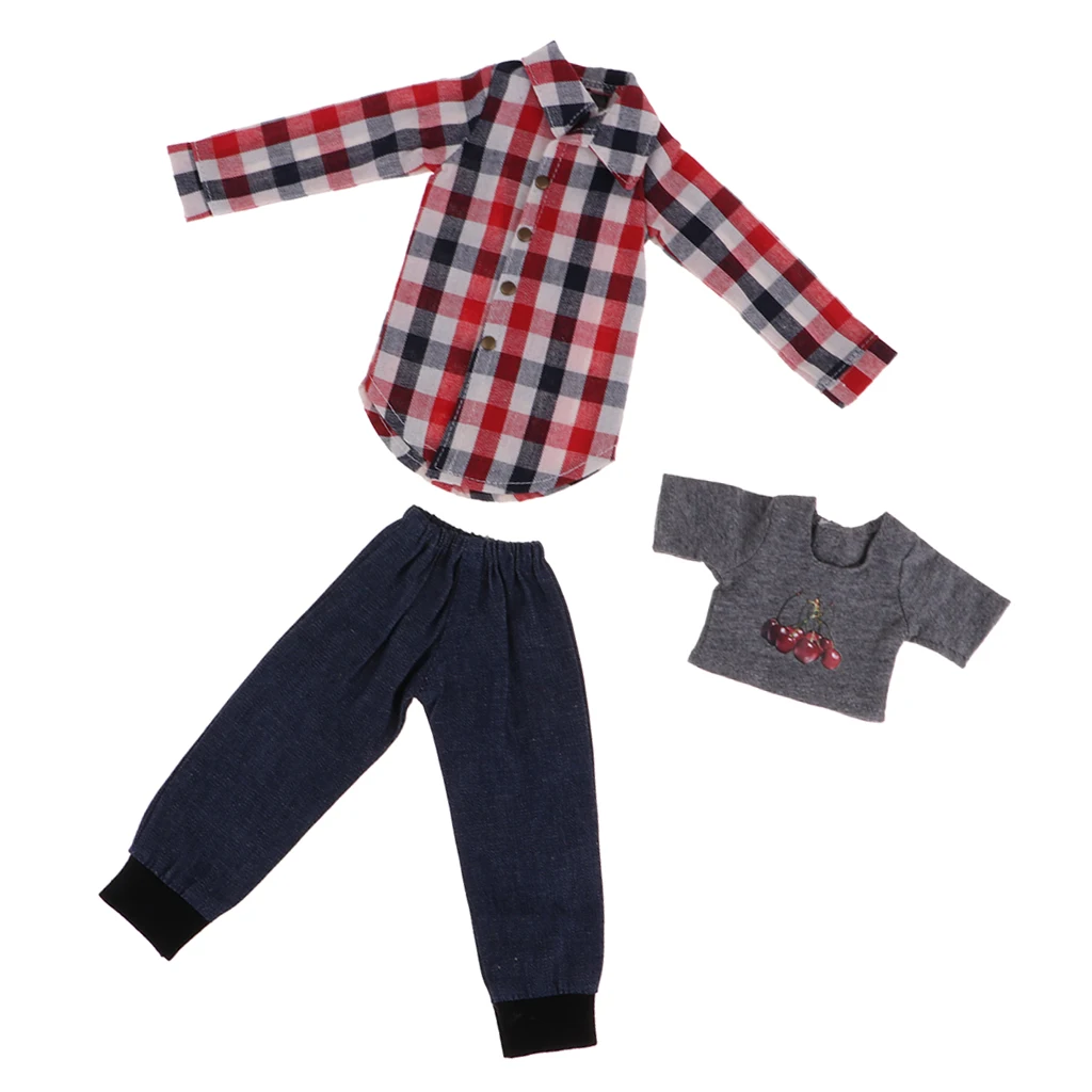 

Plaid Shirt Top And Elastic Pants for 1/4 Doll Clothes Accessories