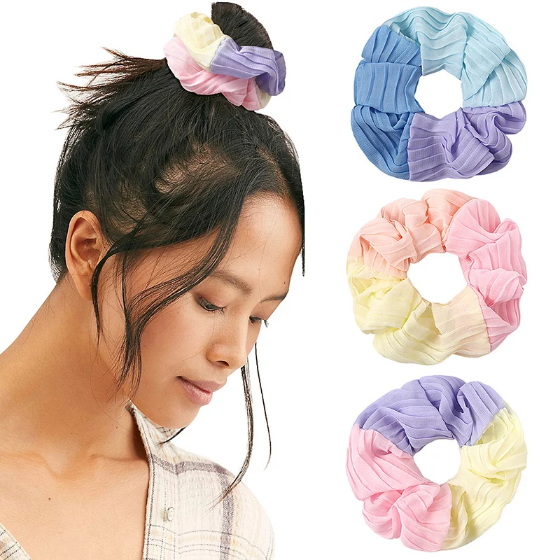 

Three-color Chiffon Hair Scrunchie Elastic Hair Bands Hairbands Rope Hair Accessories New Design Patchwork Scrunchies Headawear