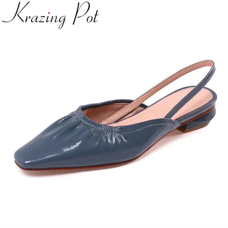 

Krazing Pot size 40 genuine leather low heels square toe shallow mules Non-slip back strap cozy pleated dating women sandals l66