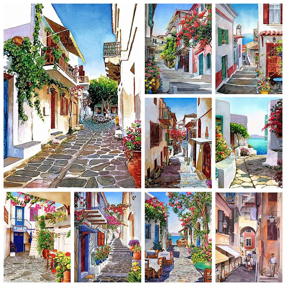 

city scenery Cross Stitch Kits 14CT 11CT Count Printed Canvas DMC DIY Handmade Embroidery Kits Needlework Sets Home Decor