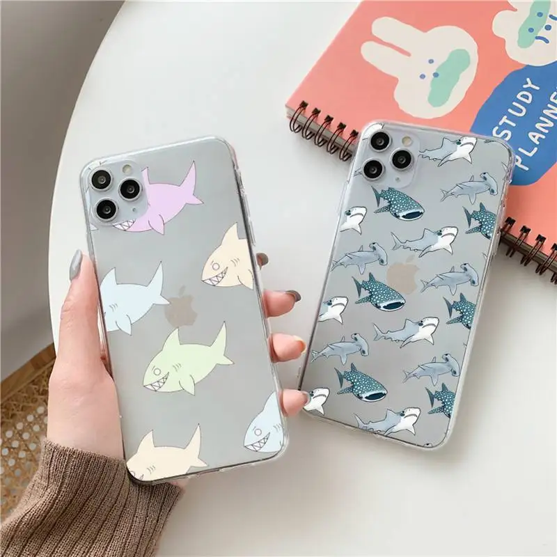 

Cute cartoon shark animal Pink blue Phone Case Clear Transparent for iPhone 11 12 13 mini pro XS MAX 8 7 6 6S Plus X SE XR 2020