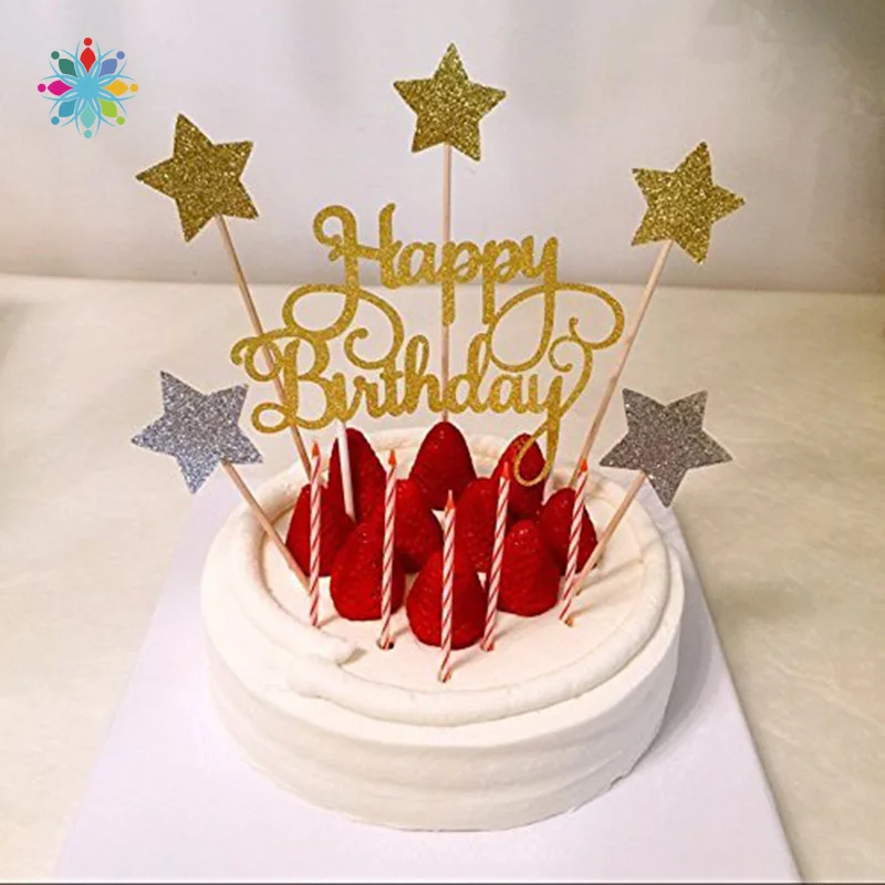 

Gold Glitter Happy Birthday Cake Topper Decoration W118