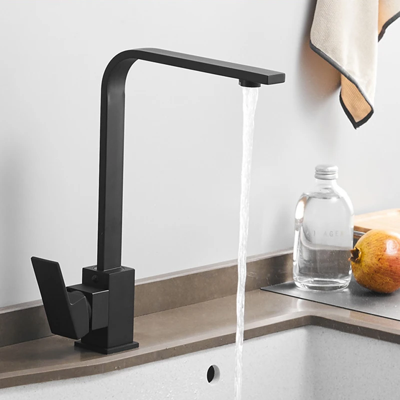 

Черный кухонный смеситель с поворотом на 360 градусов, кухонный кран с фильтром для воды, латунный, крепление на раковину