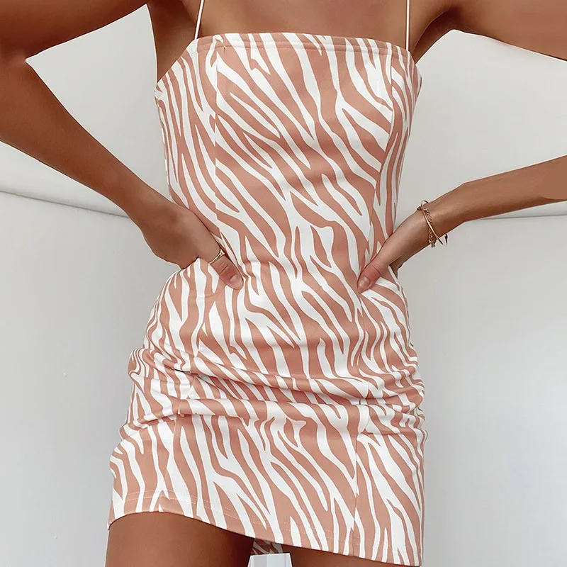 

Women's Dress Summer Sexy One-Neck Halter Print Suspender Sleeveless Dress 2021 Fashion New Party Mini Dress