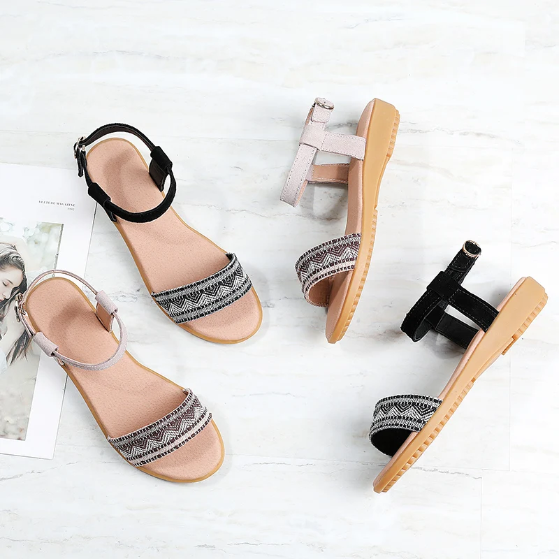 

2020 New Women Sandals Soft Three Color Stitching Ladies Sandals Comfortable Flat Sandals Open Toe Beach Shoes Woman Footwear Mu