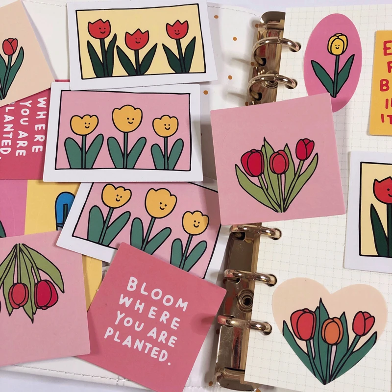 Korean Tulip Letters Flower Stickers Hand-painted Simple Mobile Phone Notebook Labels Decorative Sticker Seal sticker Stationery |