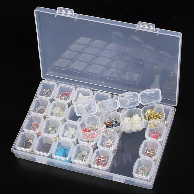 

28 Slots Diamond Embroidery Painting Box Accessory Case Clear Plastic Beads Manicure Storage Box 5D DIY Case Cross Stitch Tools