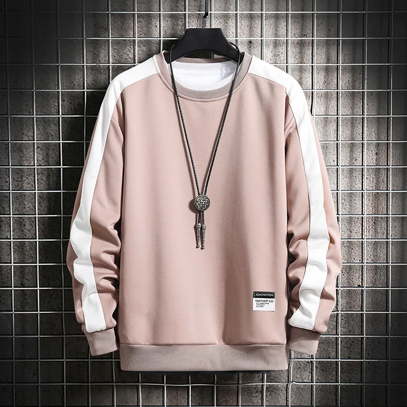 

Long Sleeve Harajuku Sweatshirts Men 2021 New Fashion 6 Color Hoodie Mens Casual O-Neck Patchwork Sweatshirt for Young Men