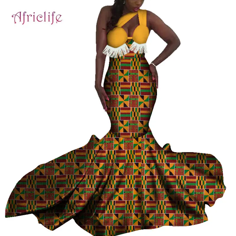 Super Sexy Wedding Party Skirt Sexy Lady One Piece Floor Length Dresses Dashiki African Print Private Custom Clothing WY4639