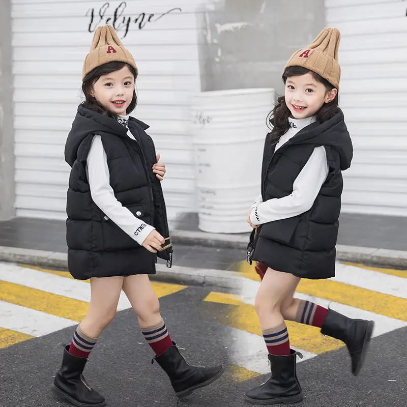 Жилет для девочек осенне зимний хлопковый жилет с капюшоном маленьких детская